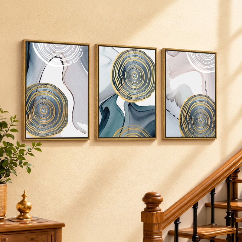 Aureon Swirl Canvas Wall Painting With Frame - Set of Three