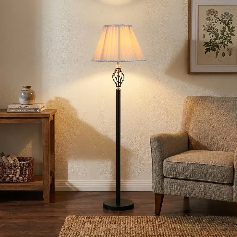 Ivory Pleated Cotton Floor Lamp