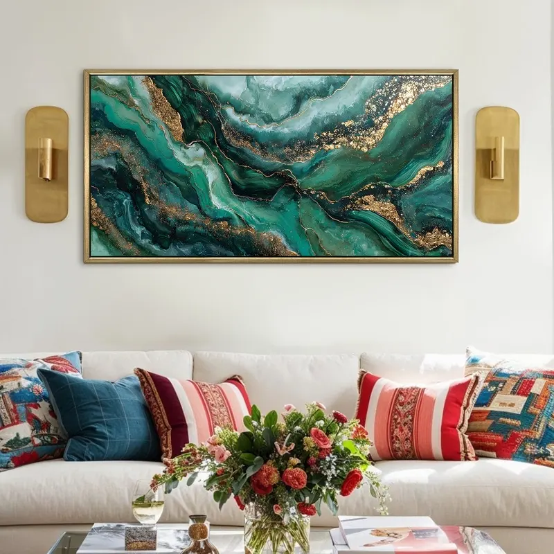 Emerald Gold Currents Canvas Wall Painting
