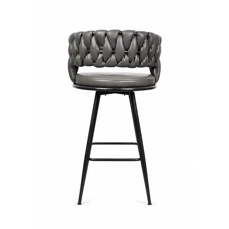 Rear view of the dark grey bar stool showing its textured back and black metal frame.