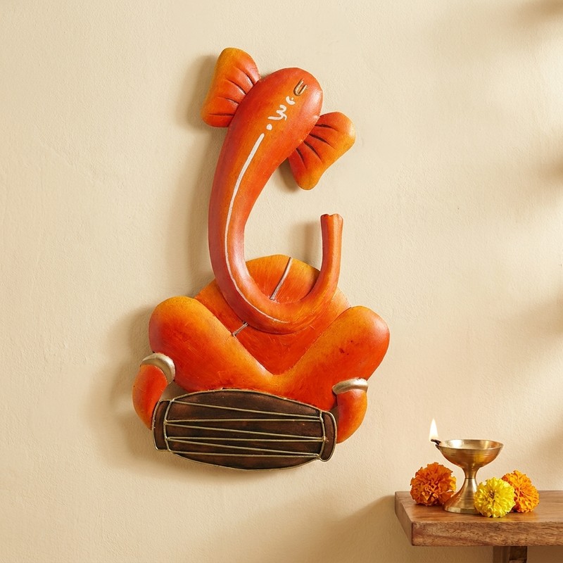Dholak Vinayaka Iron Wall Accent