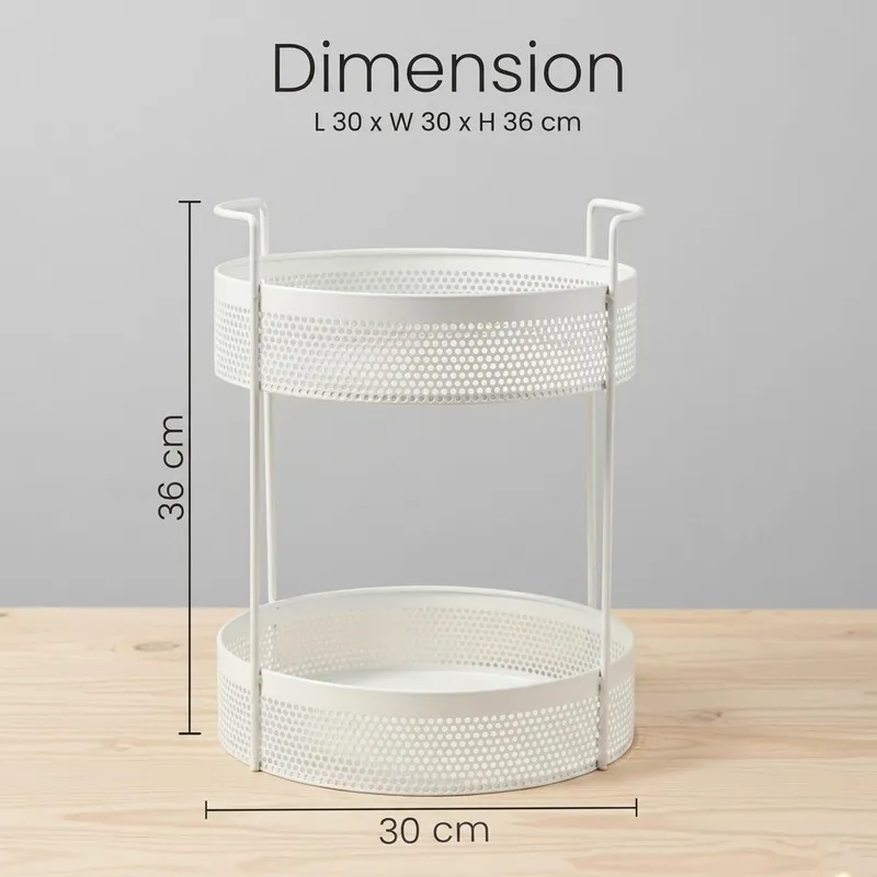 White two-tier organiser shown with its 30 cm width and 36 cm height