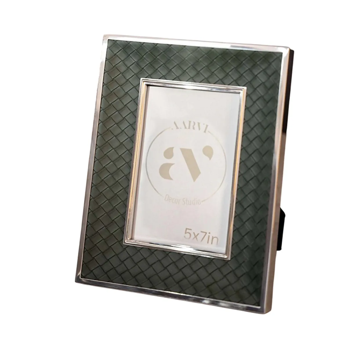 Side angled view of the green textured photo frame