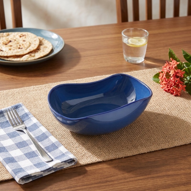 Crafted Serve Ceramic Serving Bowl (Blue) - 1800 mL - 1800 mL