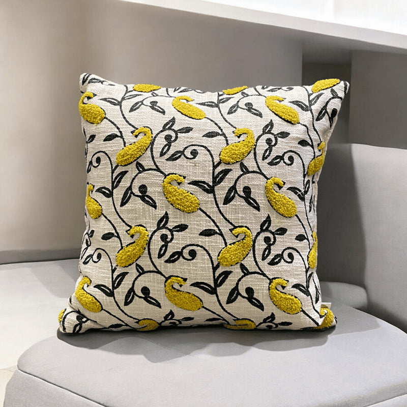 Tuft Tales Tufted Cushion Cover - Yellow & White