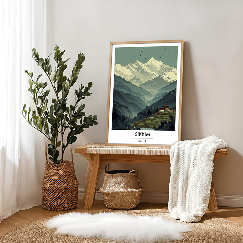 Valley of Eternal Peaks Sikkim Wall Art With Brown Frame - Small
