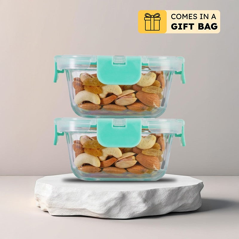 Yumrix Leak Proof Glass Lunch Box with Bag (620 mL Each) - Set Of Two - 620 ML