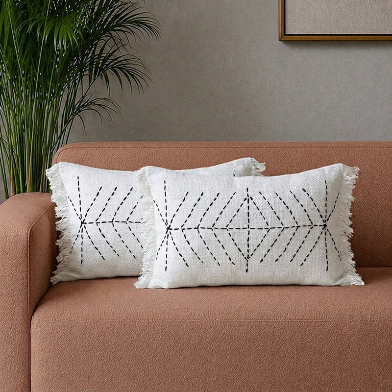 White Bordado Cushion Cover - Set Of Two
