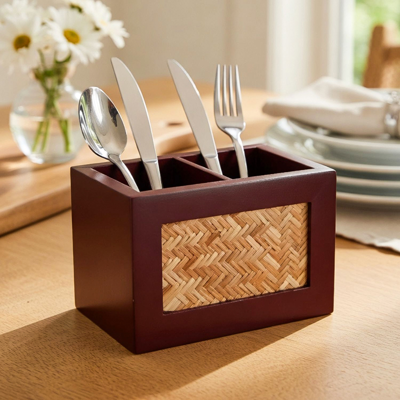 Walnut Inlay MDF Cutlery Stand