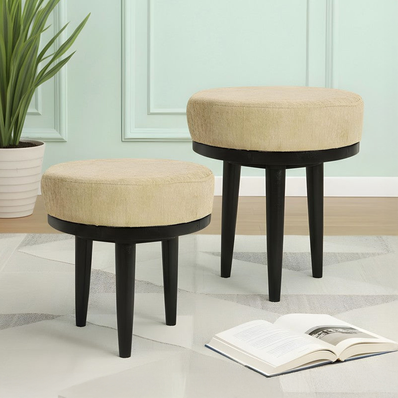 Laxor Sheesham Wooden Stools (Beige) - Set Of Two