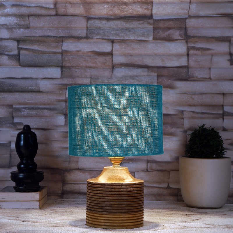 Corrugata Wooden Table Lamp - Blue