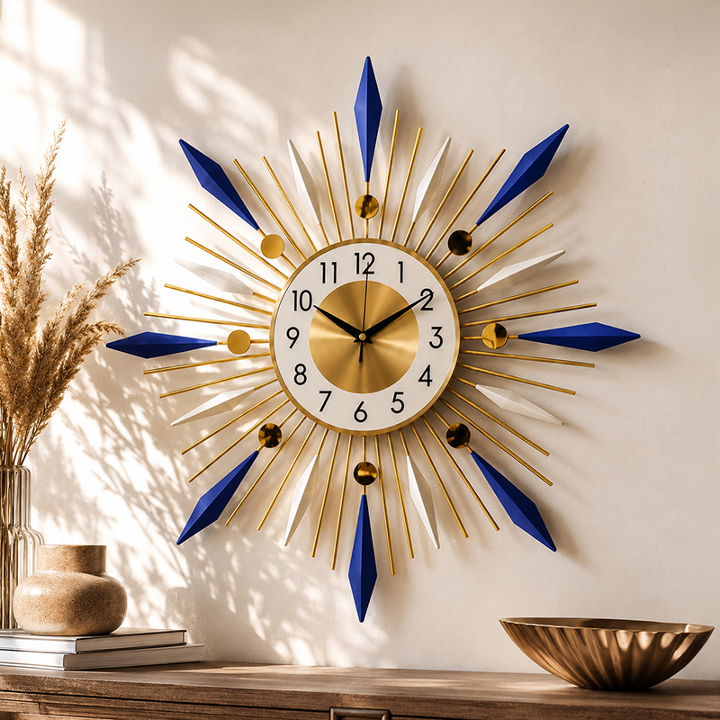 Rosebury Metal Analog Wall Clock - Blue & Gold