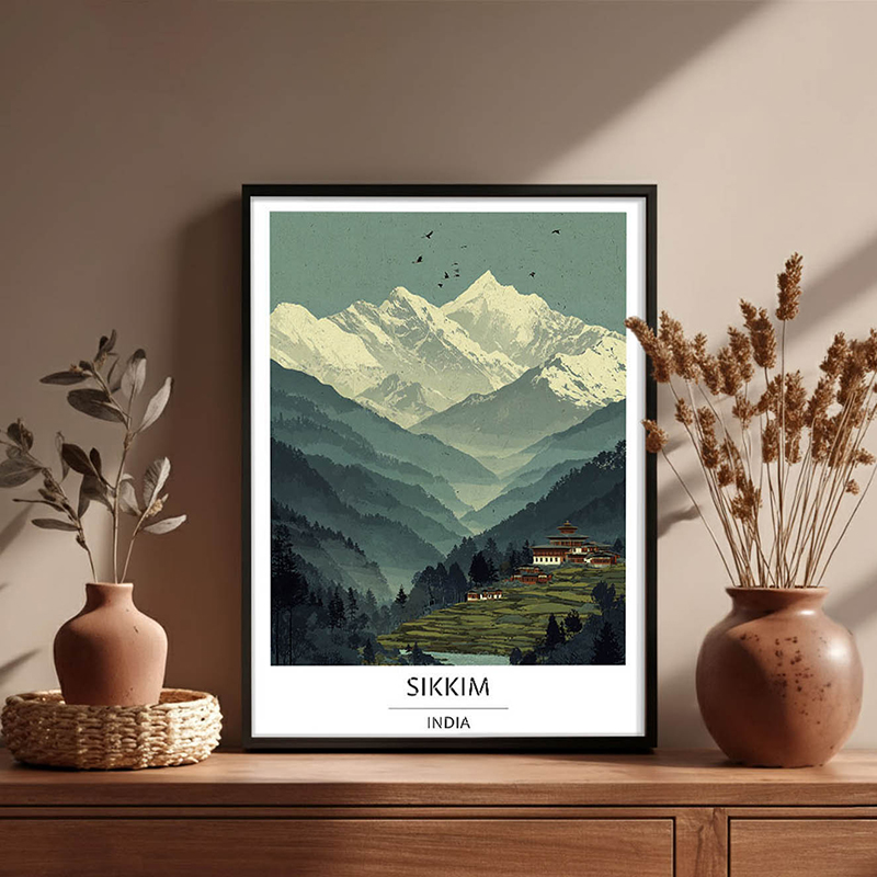 Valley of Eternal Peaks Sikkim Wall Art With Black Frame - Small