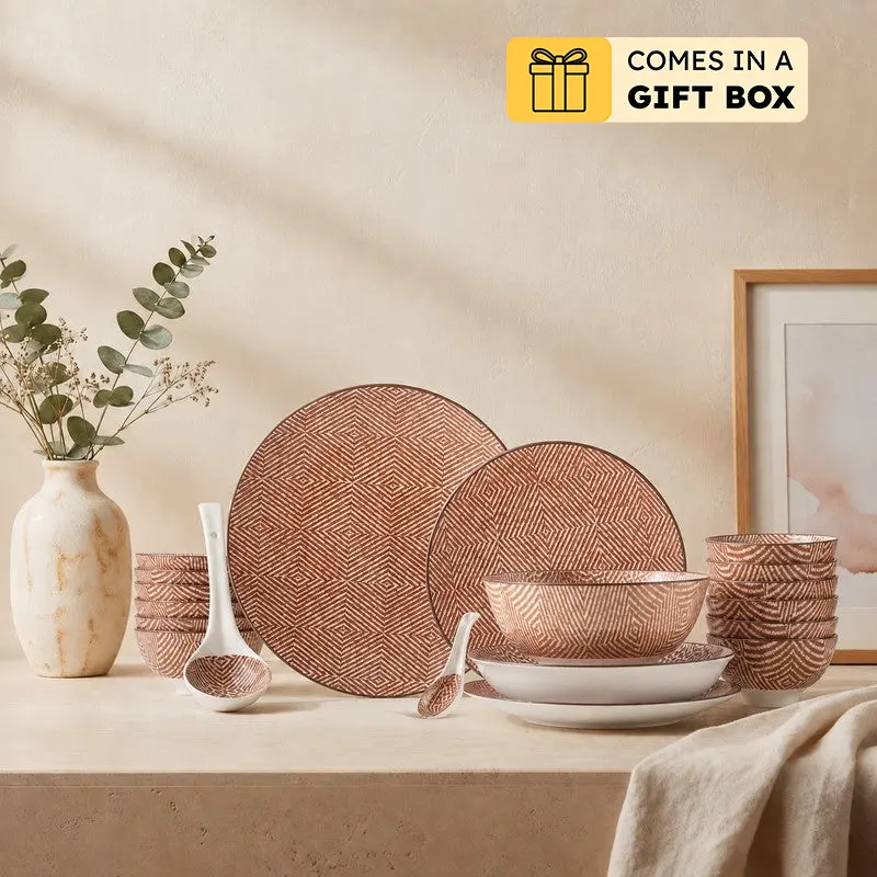 DineCrest Porcelain Dinner Set (Orange) - 35 Piece Set - Bundles
