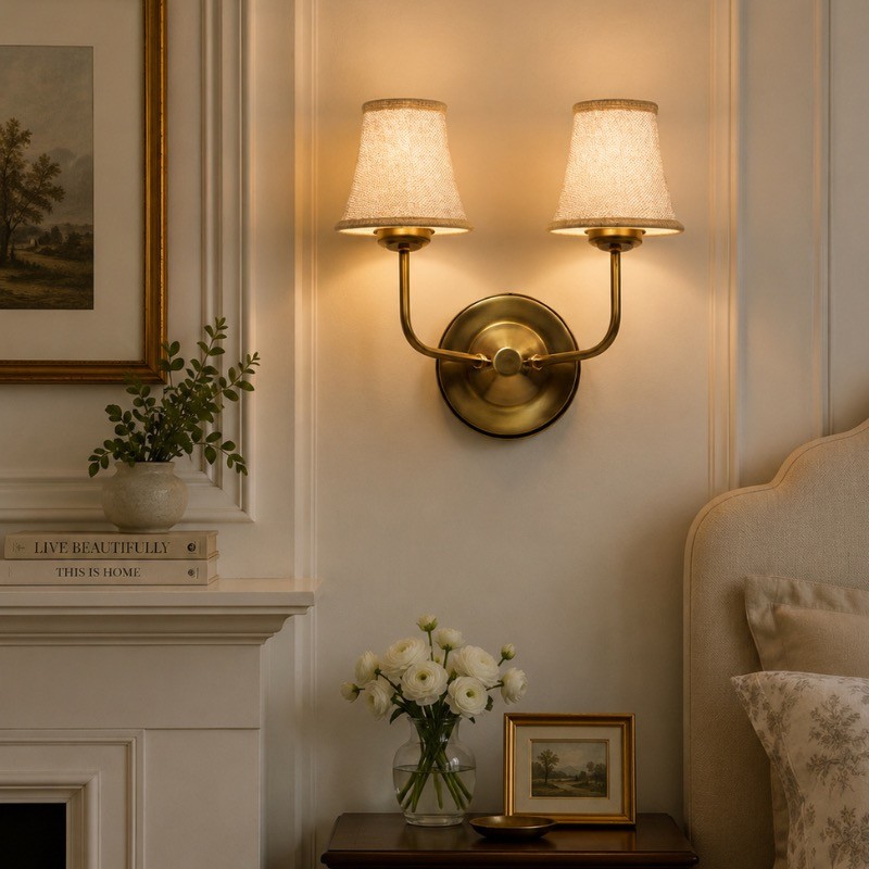 Gilded Ember Twin Jute Wall Lamp - Beige
