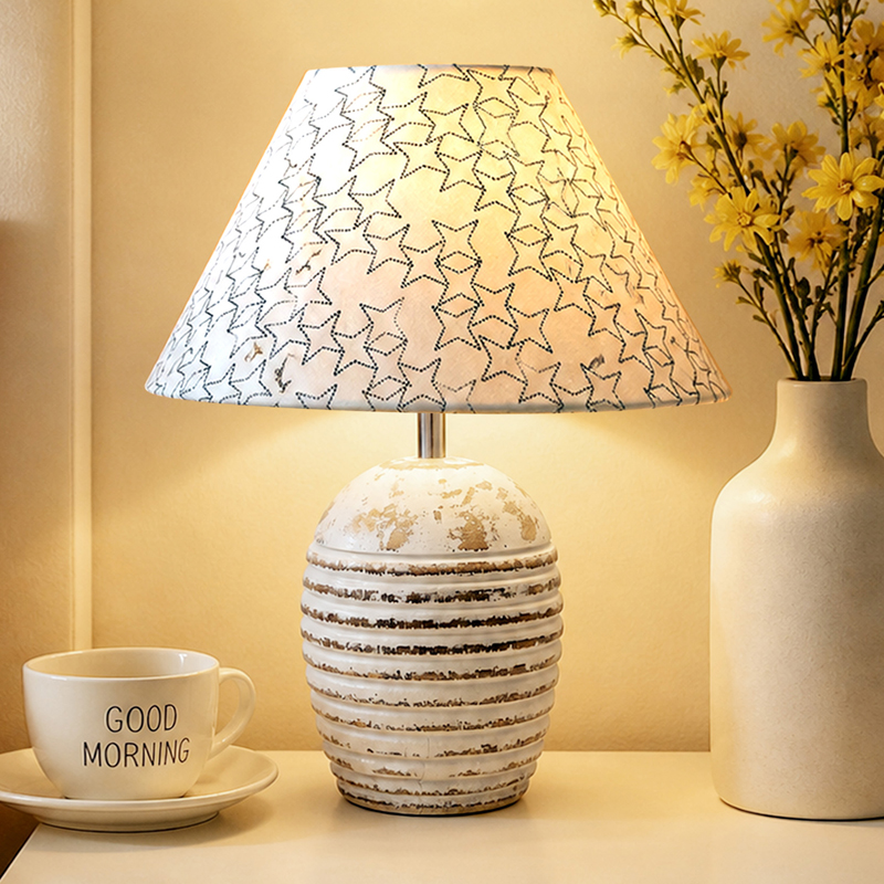 Elodie White Fabric Table Lamp - White