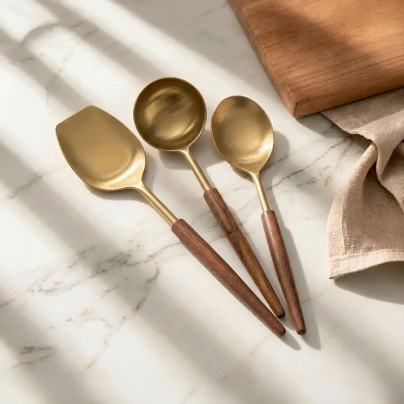 Timber Aura Stainless Steel & Wood Serving Spoon - Three Piece Set