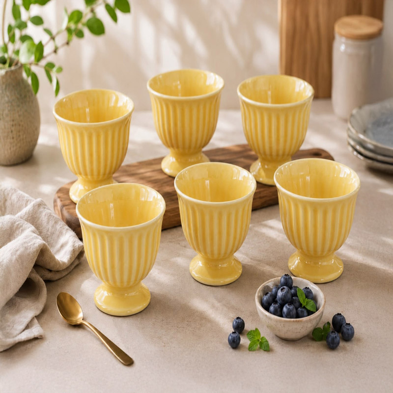 Amore Ceramic Ice Cream Cup (160 mL Each/Yellow) - Set of Six
