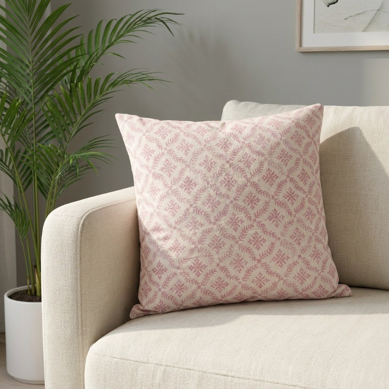 Wild Bloom Printed Cotton Cushion Cover - White,Pink