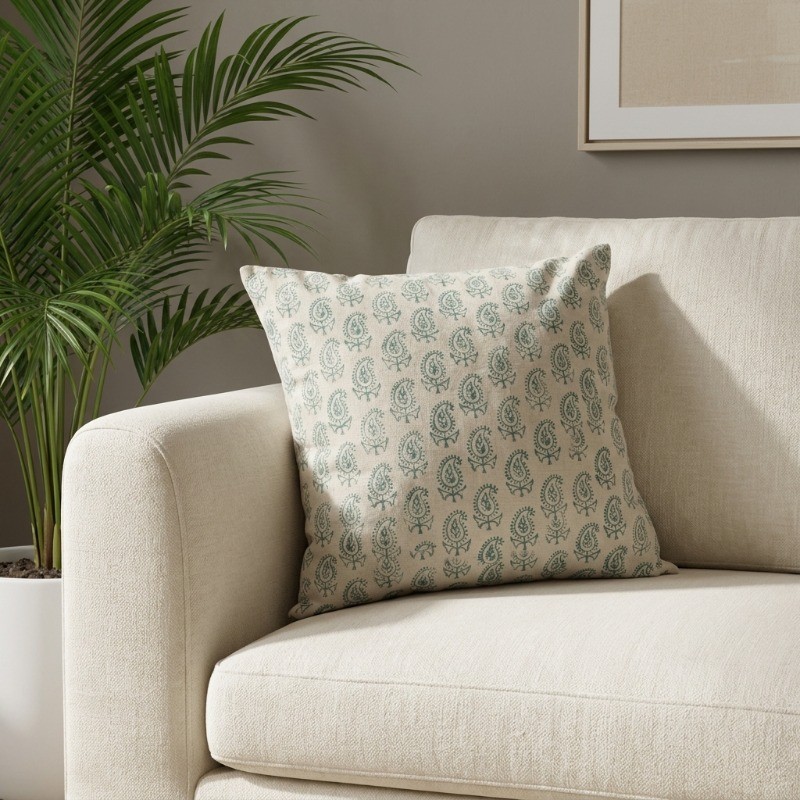 Blossia Printed Cotton Cushion Cover - White,Blue