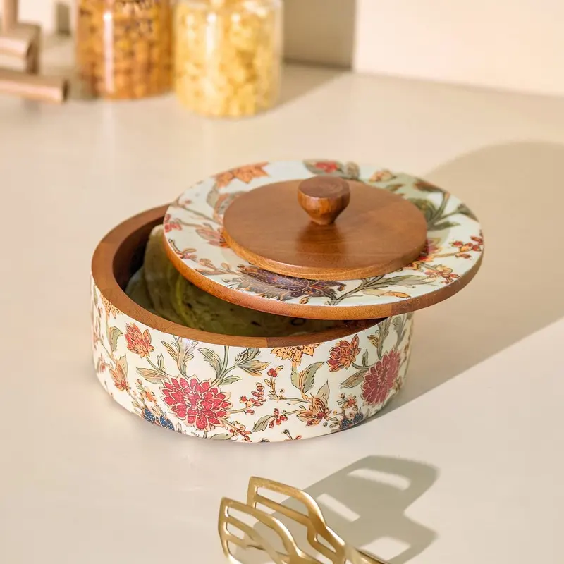 Royal Rasoi Wood Round Masala Box