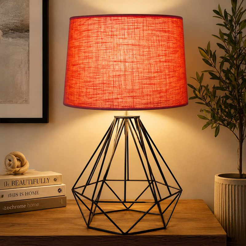 Diamond Dust Fabric Table Lamp - Red,Black
