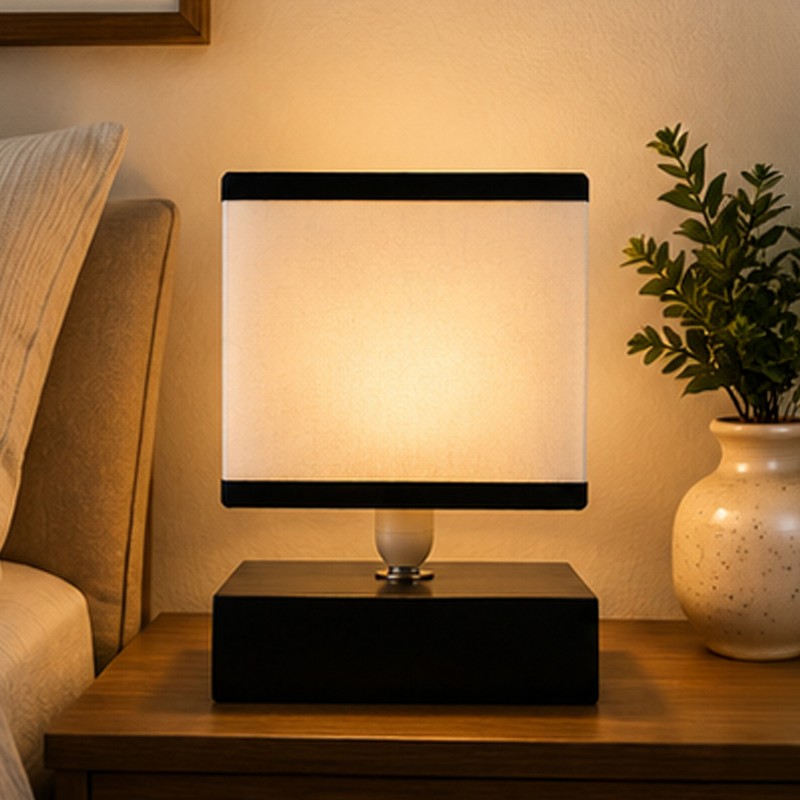 Cubique Wooden Table Lamp - White & Black