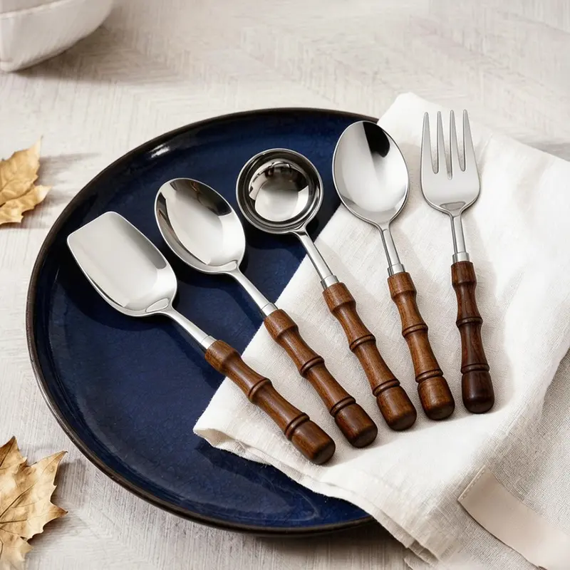 Culina Craft Stainless Steel & Wood Serving Spoon - Five Piece Set