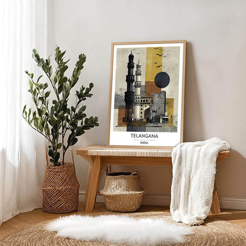Minarets of Hyderabad Telangana Wall Art With Brown Frame - Small