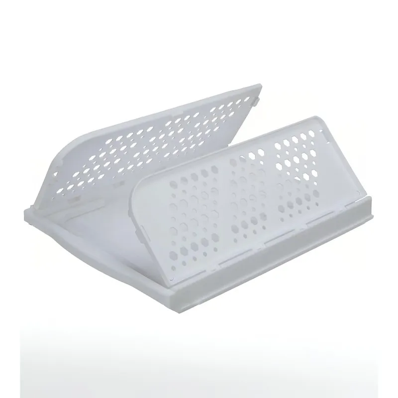 Foldable white perforated organiser shown partially collapsed