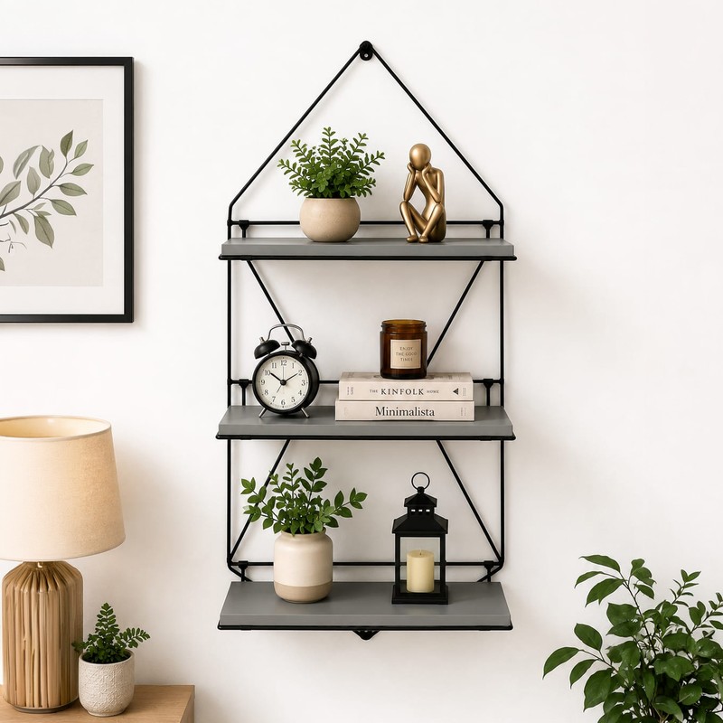 Perch MDF & Iron Wall Shelf - Black & Grey
