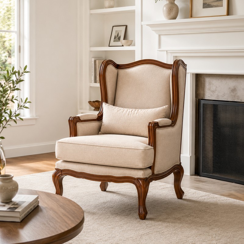 Leisure Teak Wood & Faux Suede Lounge Chair