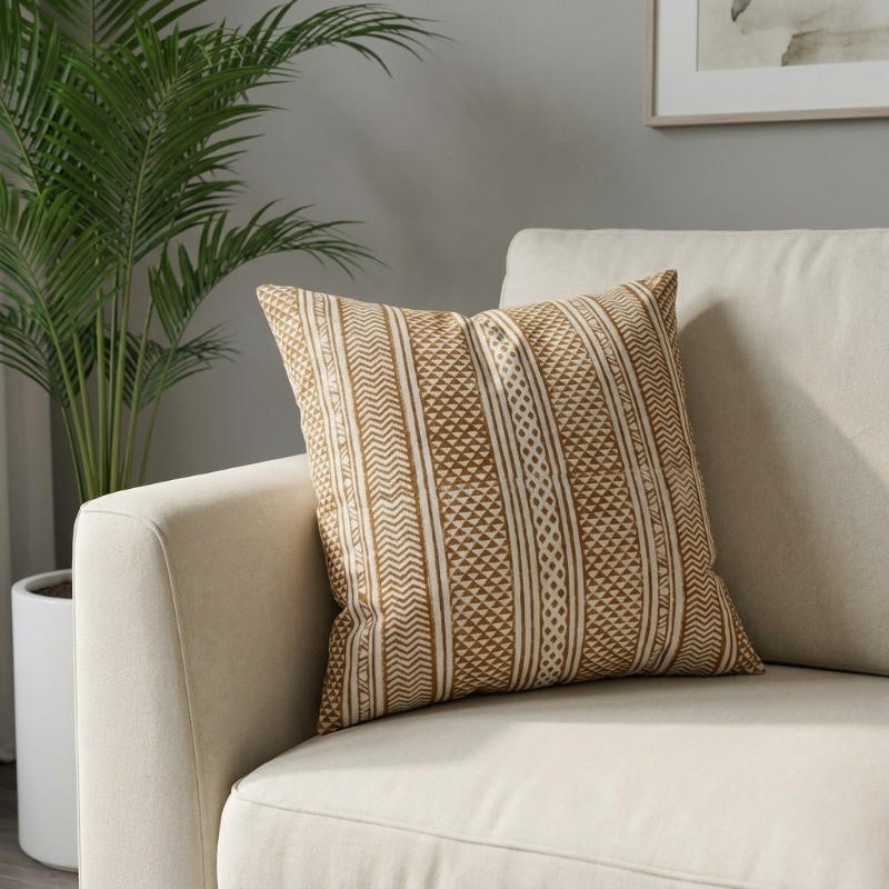 Ivy Bloom Printed Cotton Cushion Cover - Brown
