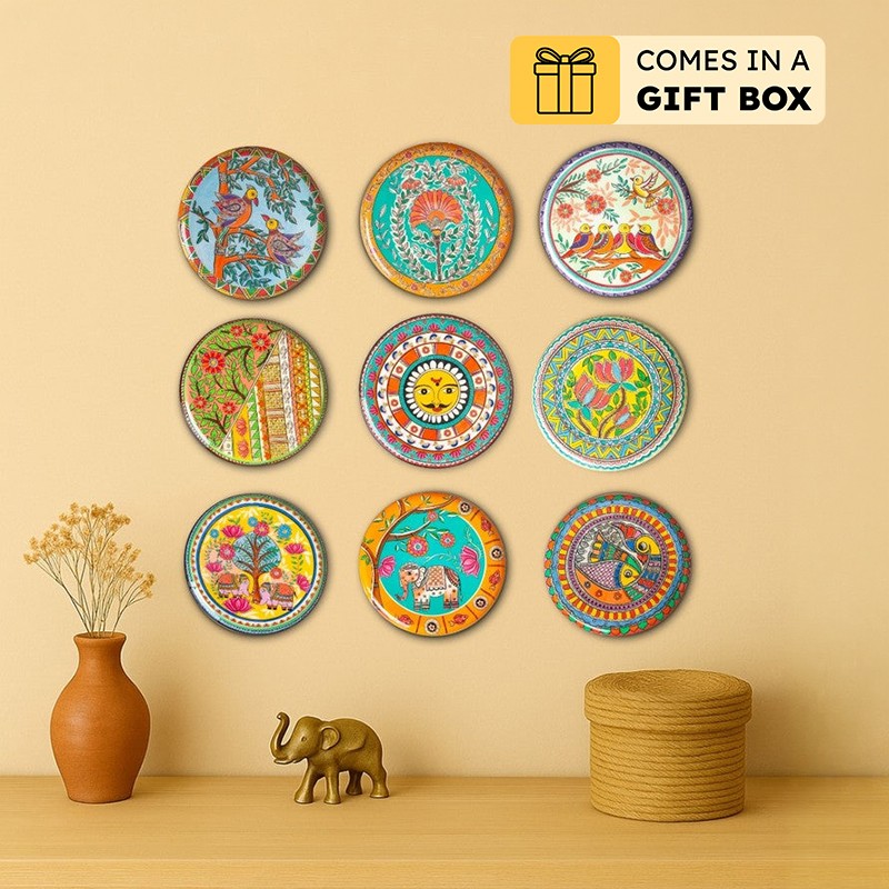 Madhubani Garden Wall Plate - Set Of Nine