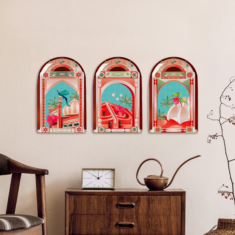 Rajasthani Archway Folk Metal Wall Plate - Set of Three