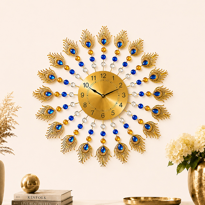 Raylume Metal Analog Wall Clock - Gold & Blue