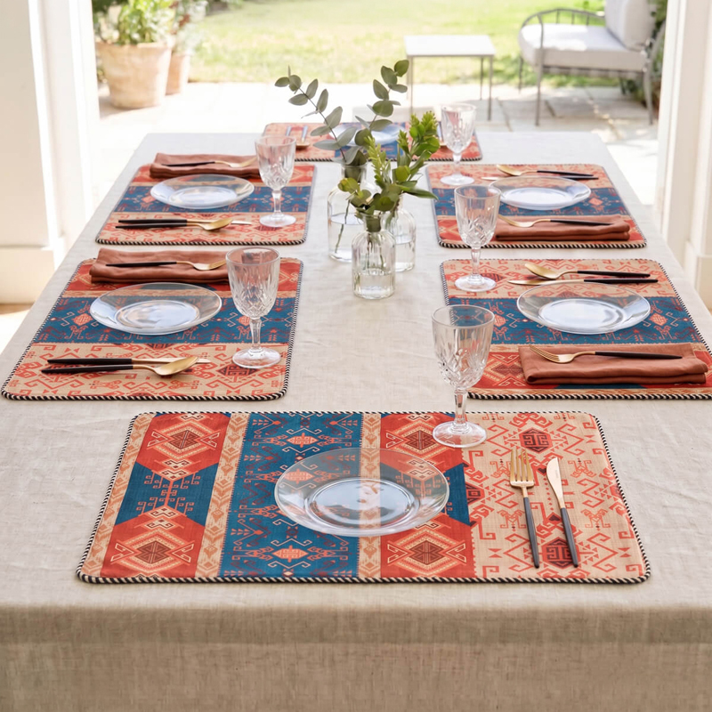 India Circus Geometrical Blues Micro Velvet Table Mat - Set of Six