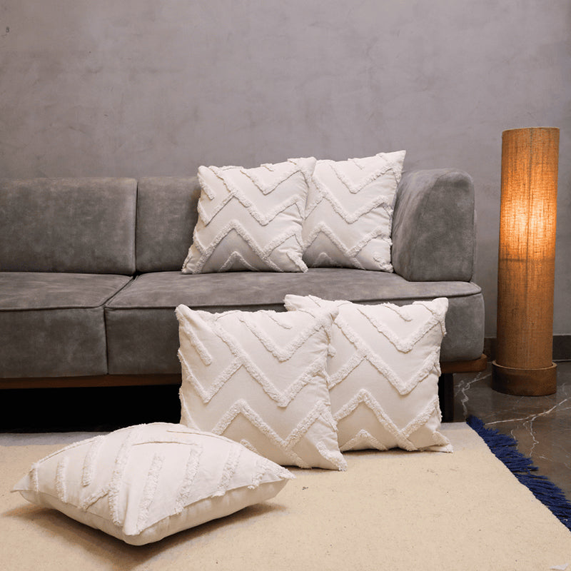 Cushy Peaks Tufted Cushion Cover (Ivory) - Set Of Five