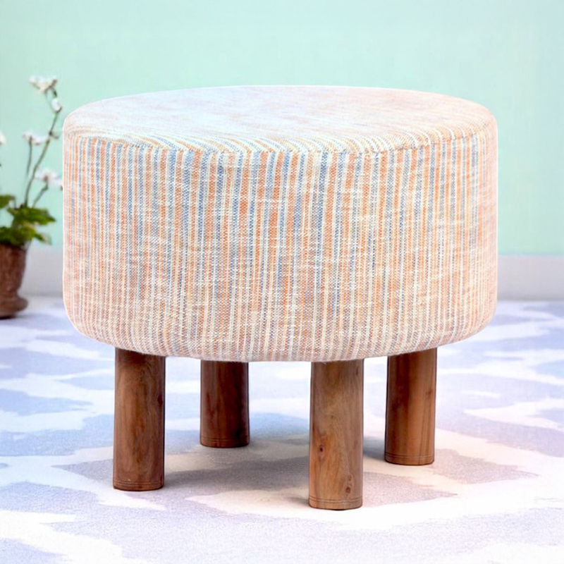 Nverix Acacia Wooden Ottomans - Beige
