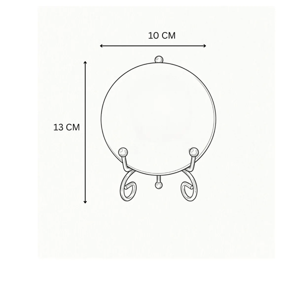 Line drawing of the round showpiece stand with dimension arrows