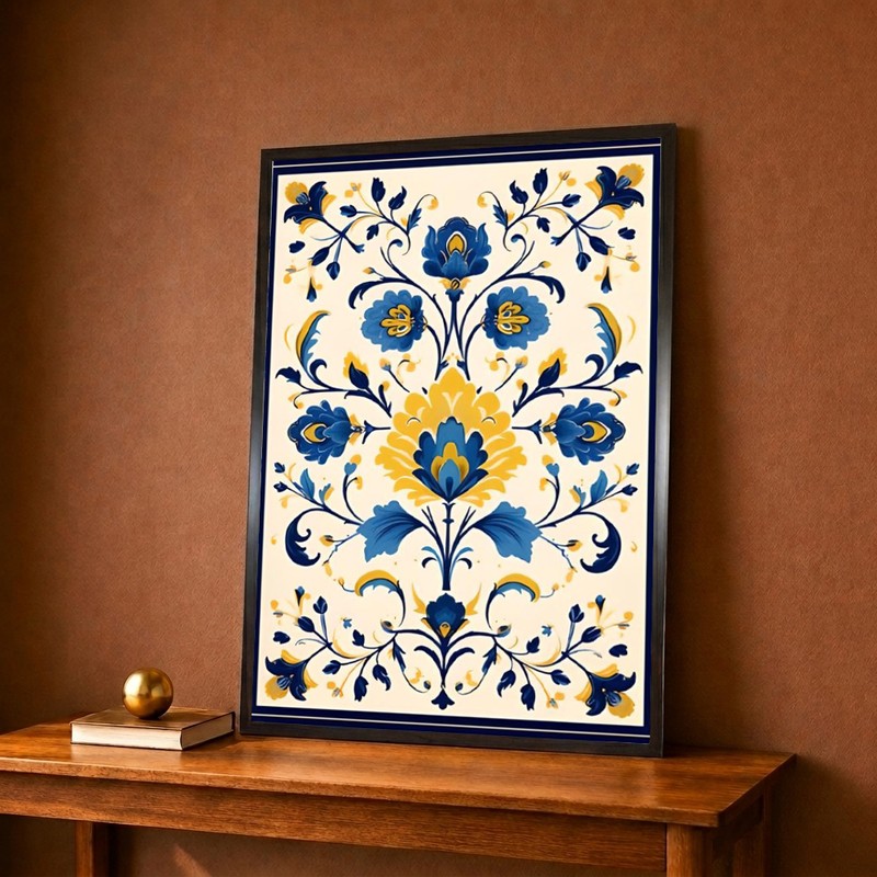 Delft Floral Pattern Canvas Wall Painting