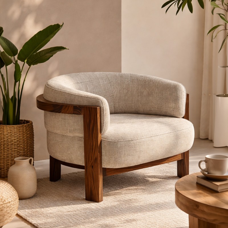 Thornvale Teak Wood & Velvet Accent Chair