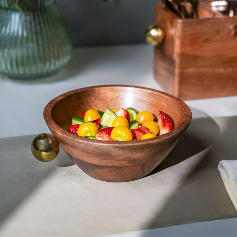 Artisan Walnut Mango Wood & Steel Serving Bowl - 700 mL