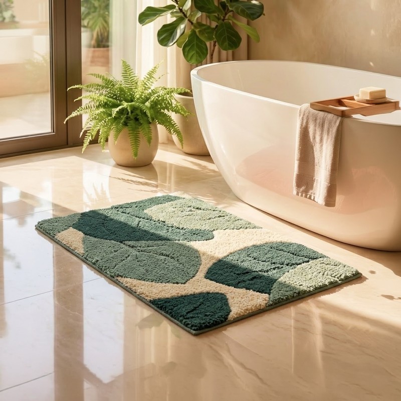 Plush Aura Anti Skid Bath Mat - Green - 38 x 60 cm