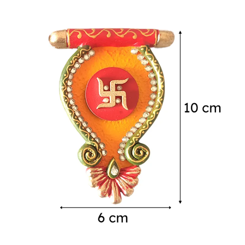 Single Sacred Swastik wall accent shown with size markings
