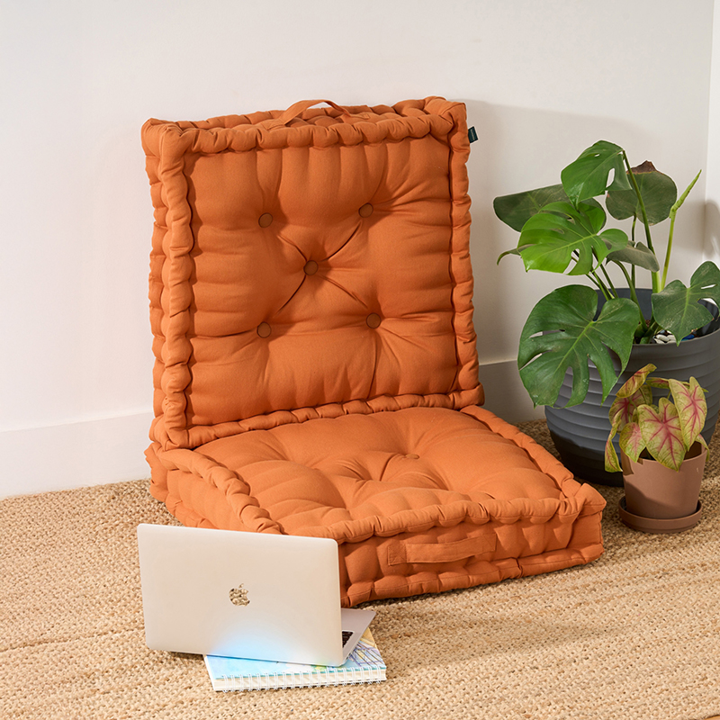 Fluffscape Solid Cotton Floor Cushion (Brown) - Set Of Two - S