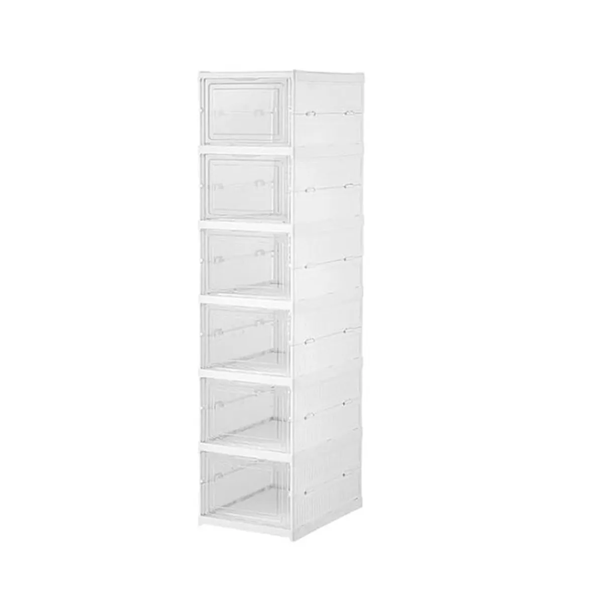 White six-tier freestanding shoe rack shown against a plain background