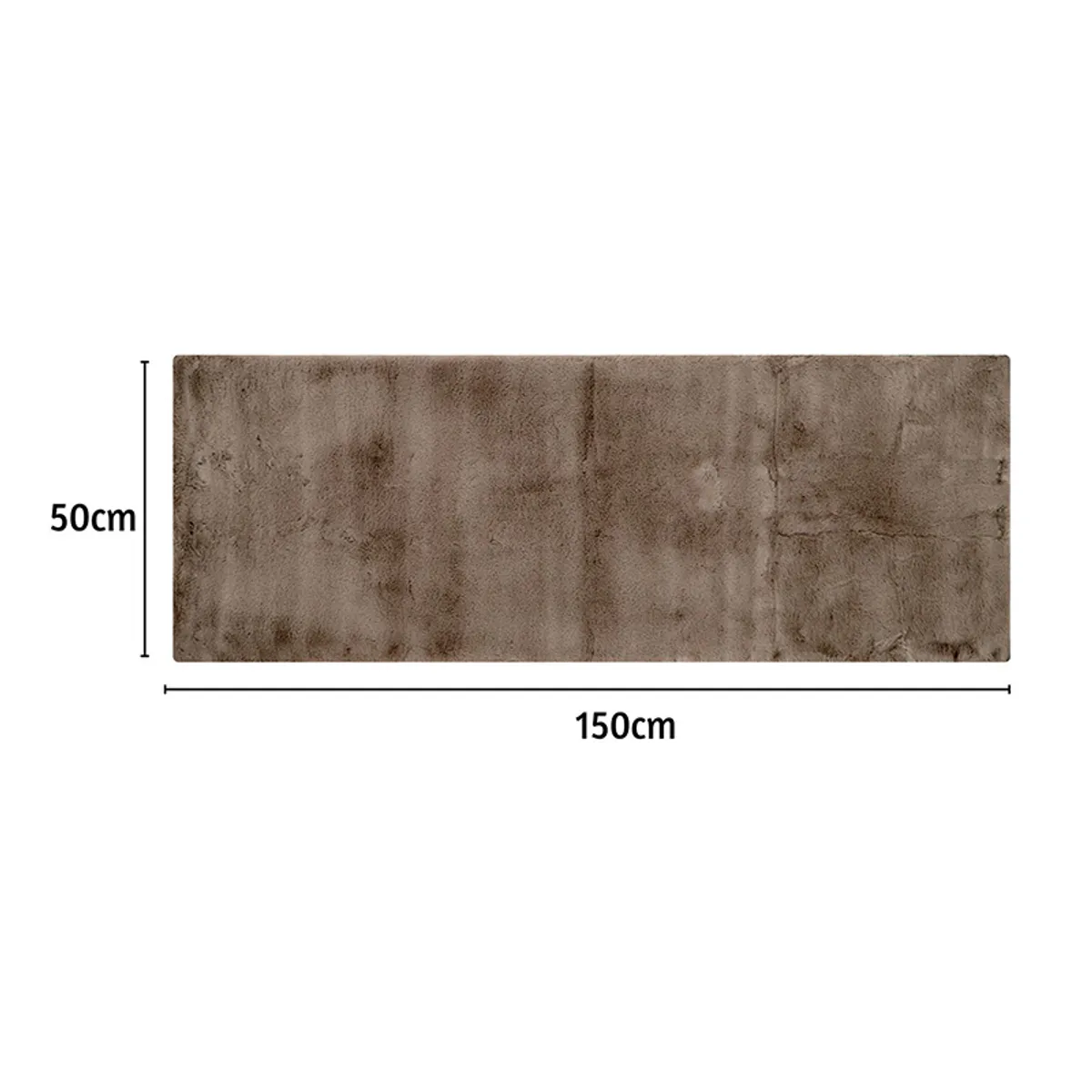 Brown runner rug shown with a 50 by 150 cm measurement graphic