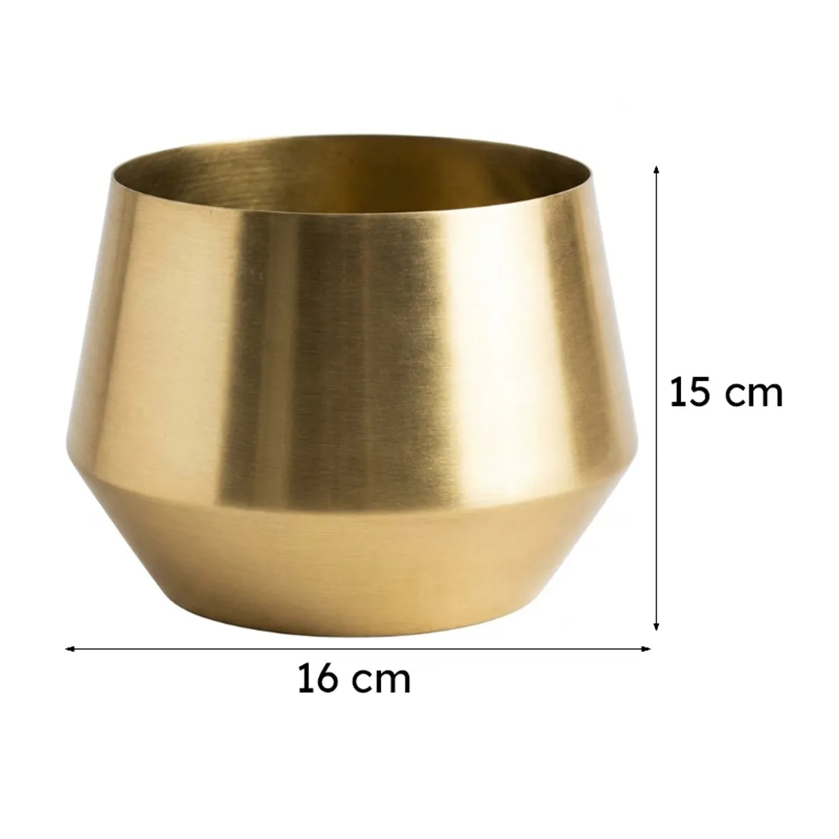 Gold planter front view with dimension markings