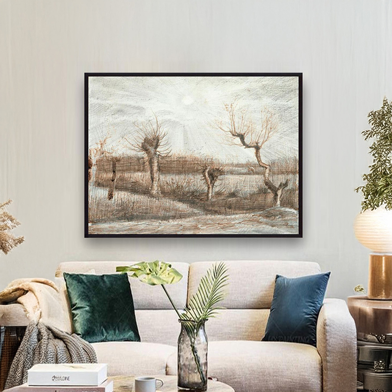 Willows in Winter Light Canvas Wall Painting With Frame - Small